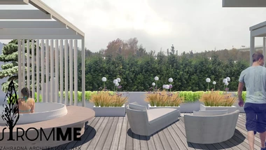 Dizajnová strešná záhrada s jacuzzi, sedením a okrasnými trávami