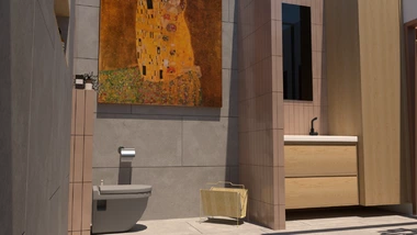 kúpeľňa s toaletou a umývadlom s úložným priestorom