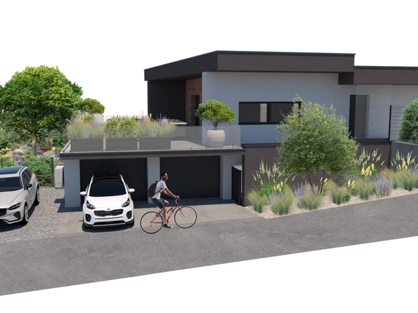 minimalistická záhrada s veľkou terasou