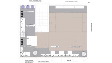 Pôdorys strešnej záhrady s jacuzzi, saunou a dizajnovými kvetináčmi