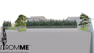 Strešná terasa s krycími výsadbami cezmín a pergolou