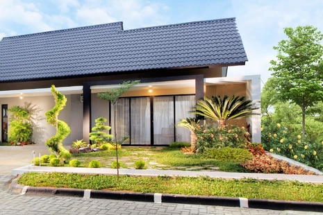 upravená záhradka na priedomí moderného domu