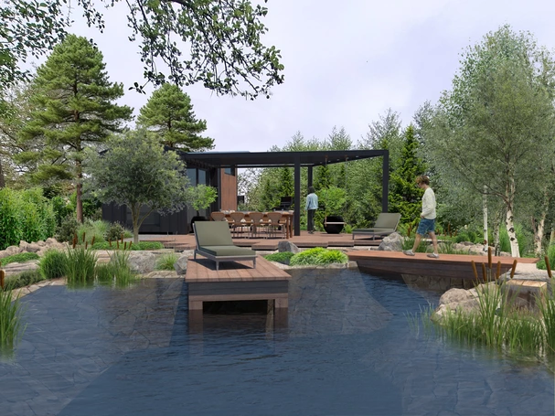 záhrada pri jazierku